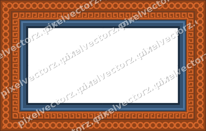 Decorative picture frame border in dark blue and orange with greek key