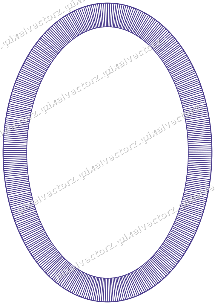 Decorative line art frame in orange and blue with oval and hatching