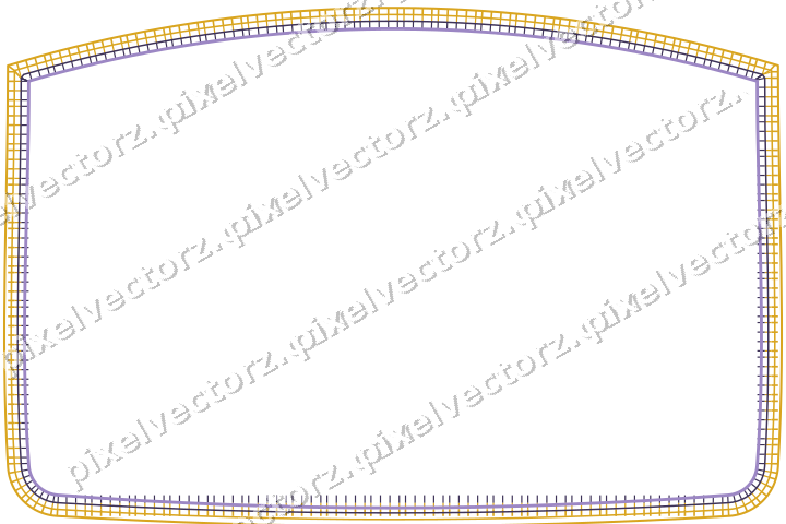 Decorative line art frame in amber and purple with label plaque