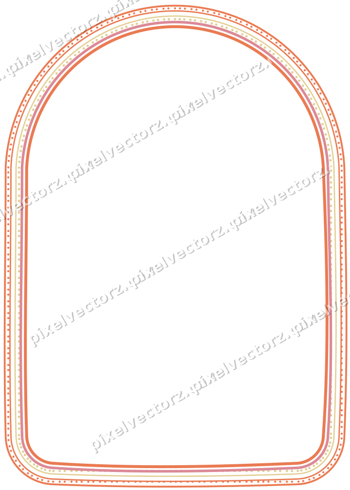 Decorative line art frame in red and orange with label plaque