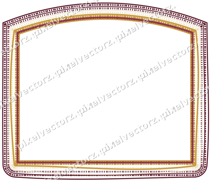 Decorative line art frame in dark pink and amber with label plaque