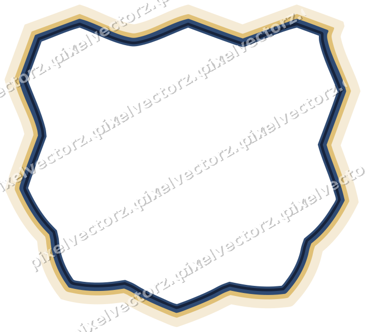 Decorative line art frame in dark blue and amber with shield