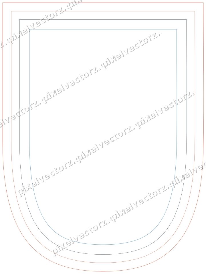 Decorative line art frame in orange and cyan with shield