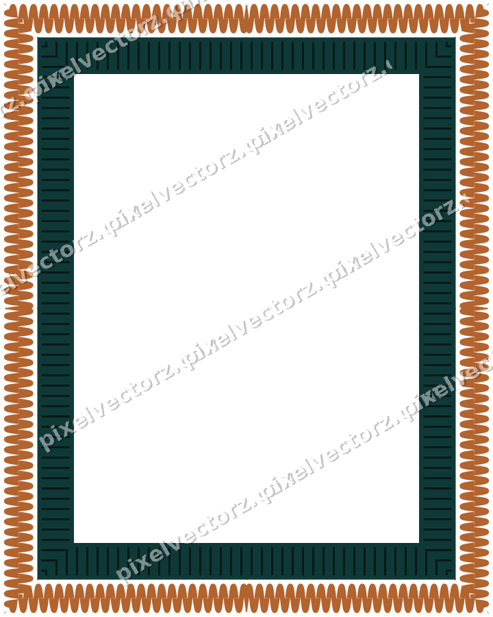 Decorative picture frame border in orange and teal with wave band