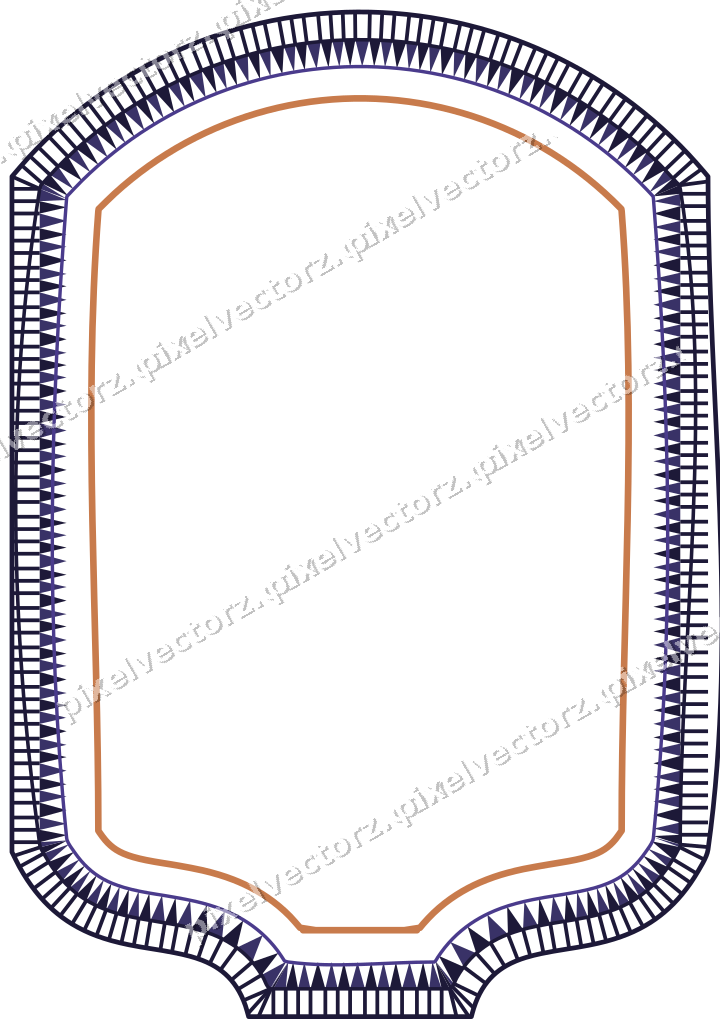 Decorative line art frame in orange and blue with label plaque
