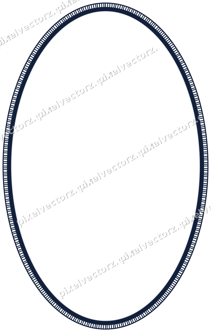 Decorative line art frame in dark blue and white with oval