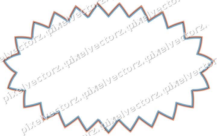 Decorative line art frame in orange and cyan with oval and zigzag edge