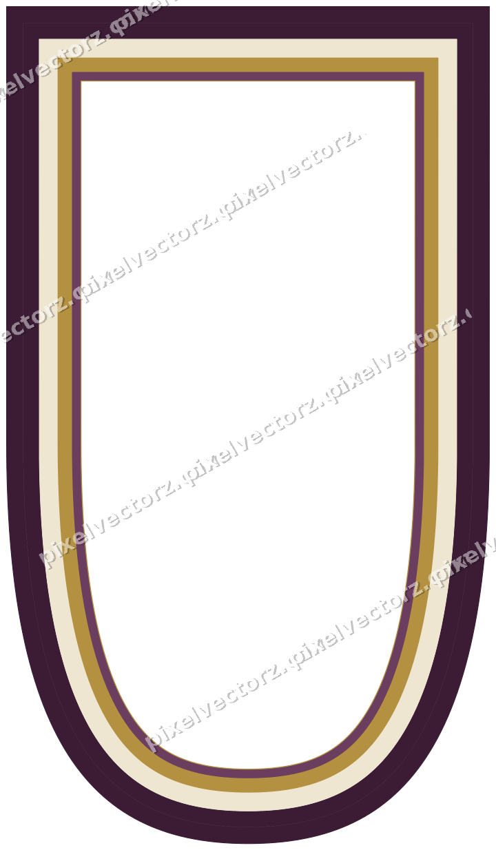 Decorative line art frame in dark magenta and amber with shield