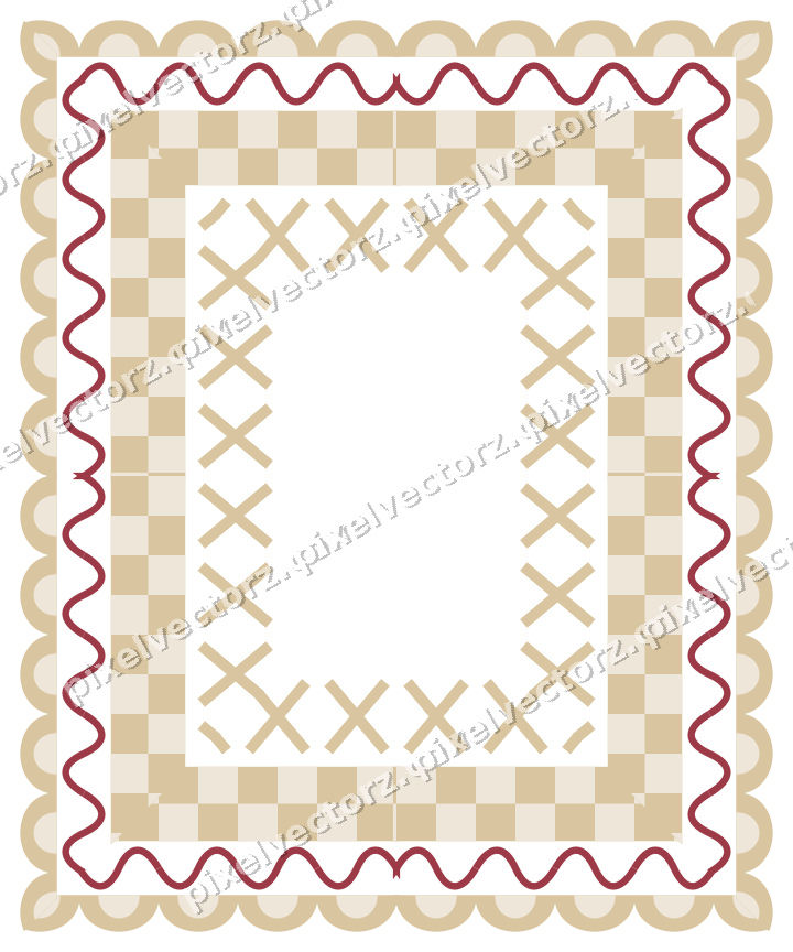 Decorative picture frame border in dark pink and red with scale band