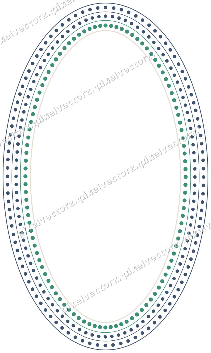 Decorative line art frame in amber and green with oval and dotted line