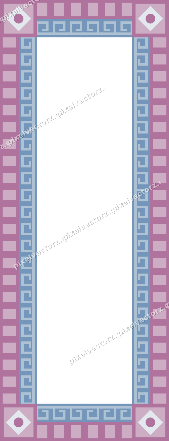 Decorative picture frame border in purple and blue with dentil