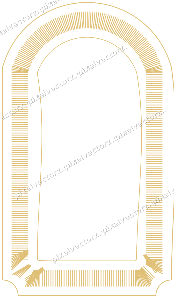 Decorative line art frame in dark blue and amber with label plaque