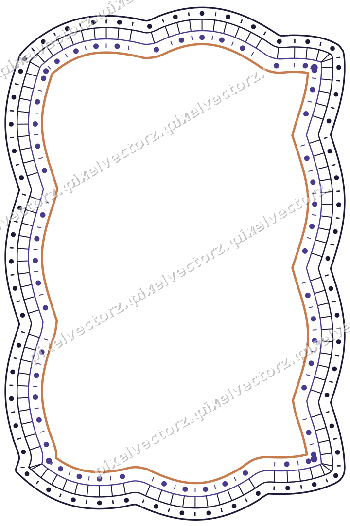 Decorative line art frame in orange and blue with label plaque