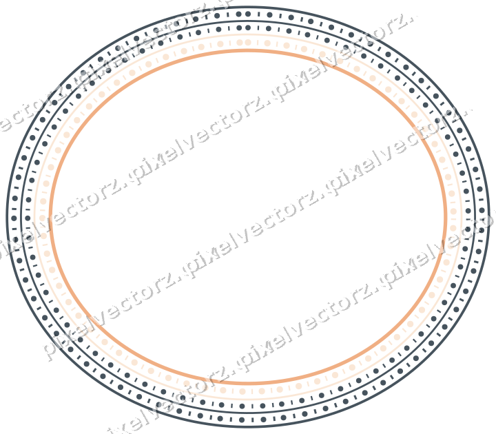 Decorative line art frame in blue and orange with oval and beaded line
