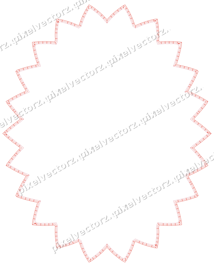 Decorative line art frame in red and orange with oval and zigzag edge