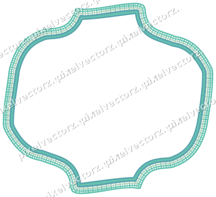Decorative line art frame in green and teal with label plaque