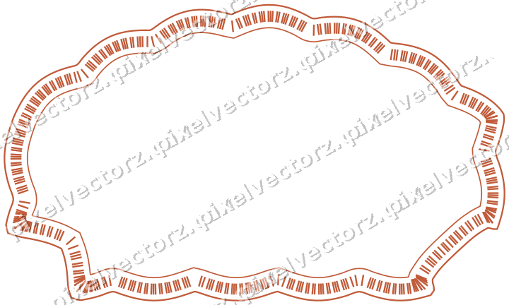 Decorative line art frame in orange and cyan with label plaque