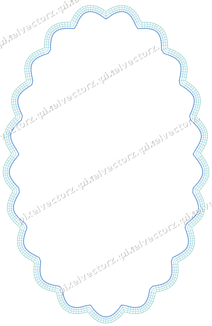 Decorative line art frame in blue and cyan with oval