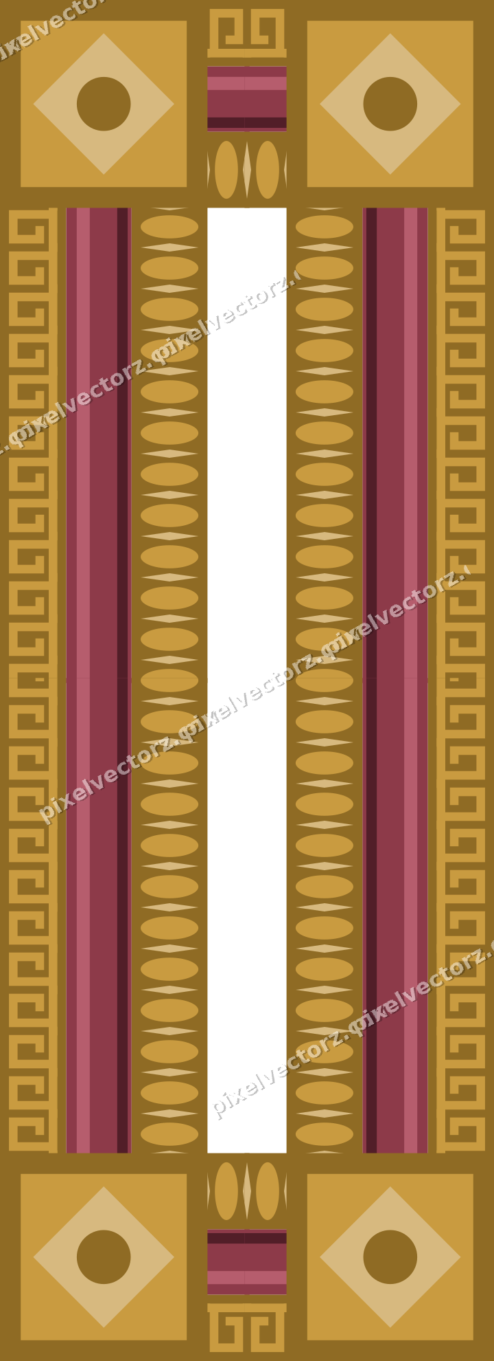 Decorative picture frame border in dark pink and amber with greek key