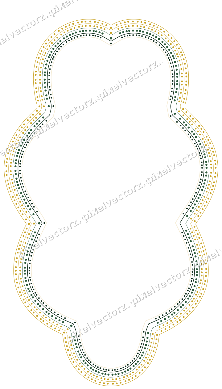 Decorative line art frame in dark green and amber with oval