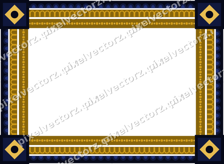 Decorative picture frame border in amber and blue with arcade frieze
