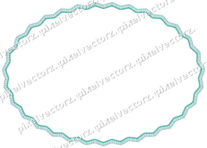 Decorative line art frame in green and teal with oval and zigzag edge