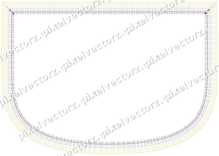 Decorative line art frame in dark magenta and lime with shield