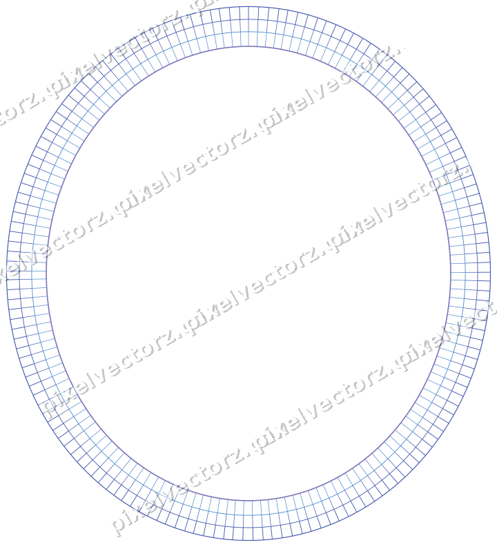 Decorative line art frame in blue and cyan with oval and hatching