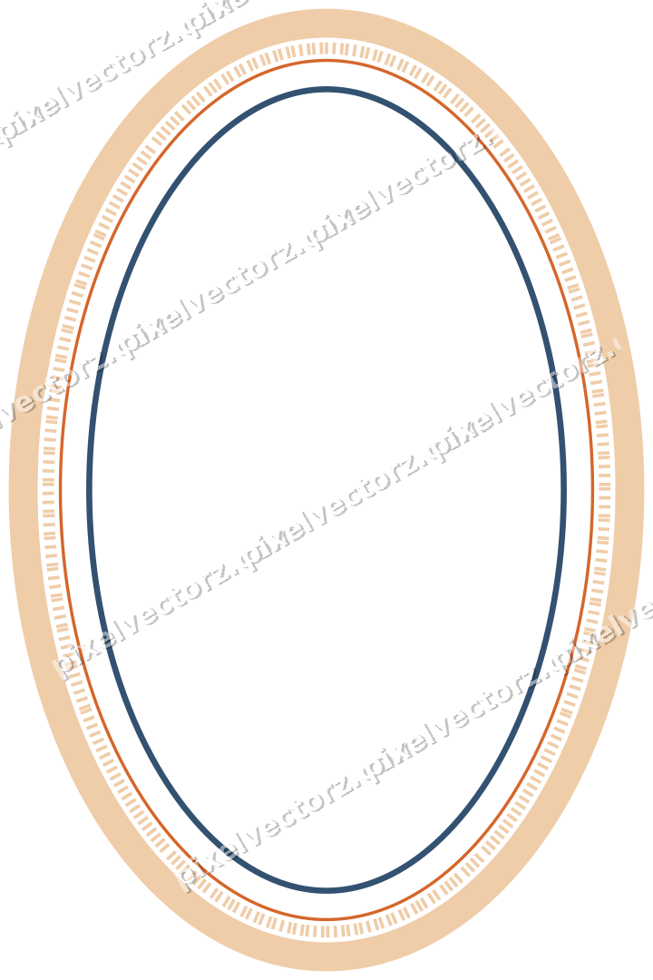 Decorative line art frame in dark blue and orange with oval