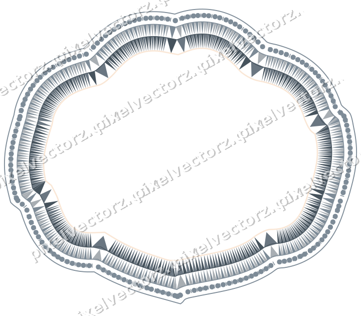 Decorative line art frame in blue and orange with label plaque