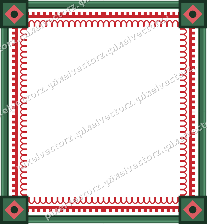 Decorative picture frame border in dark green and red with step band