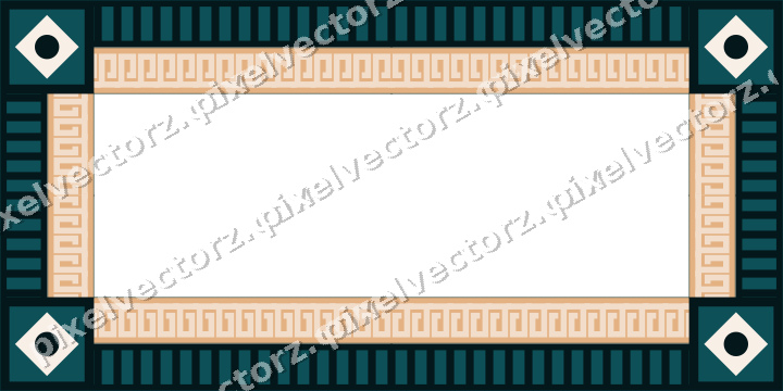 Decorative picture frame border in dark teal and orange with dentil