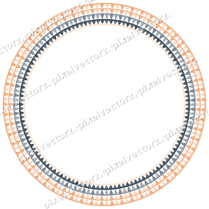 Decorative line art frame in blue and orange with oval and dentil