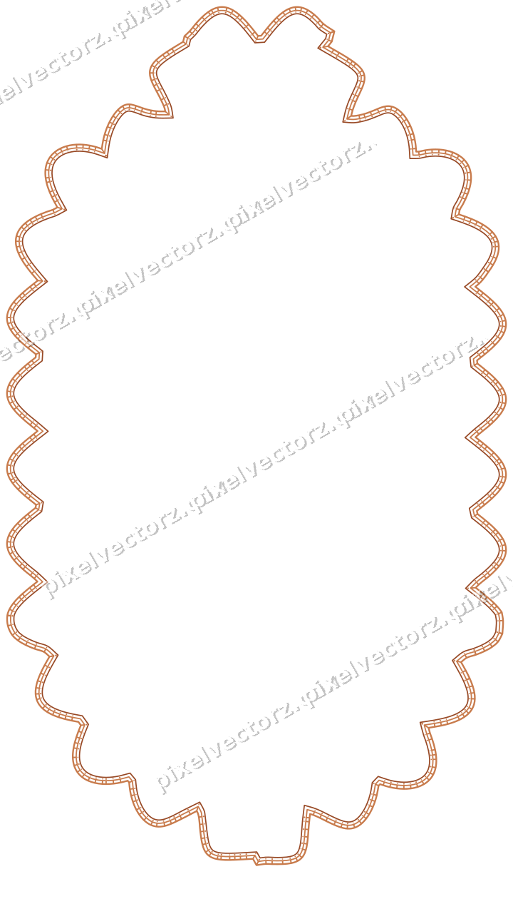 Decorative line art frame in orange and blue with label plaque