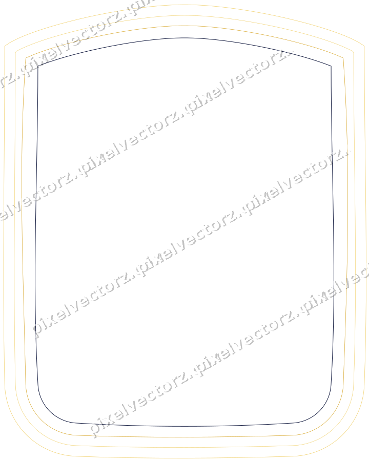 Decorative line art frame in amber and blue with label plaque