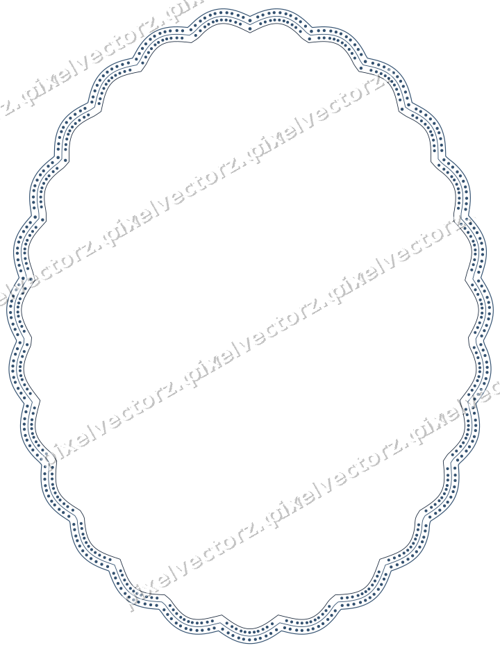 Decorative line art frame in dark blue and orange with oval