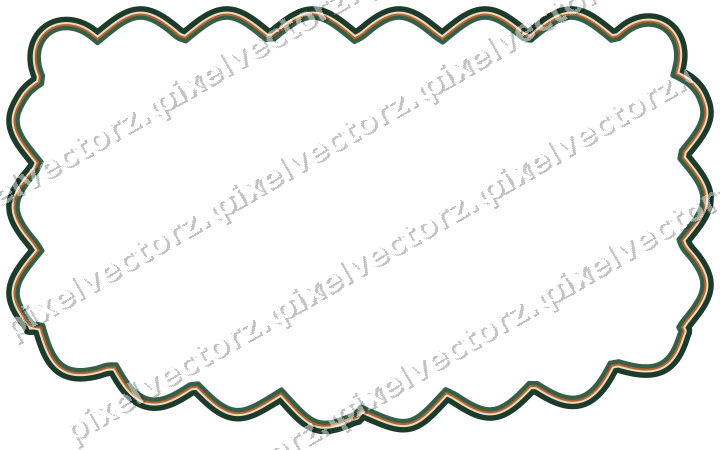 Decorative line art frame in dark green and orange with label plaque