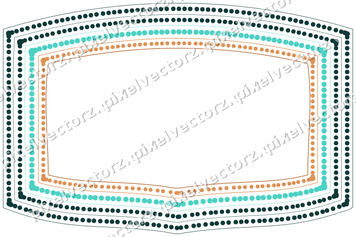 Decorative line art frame in orange and teal with label plaque