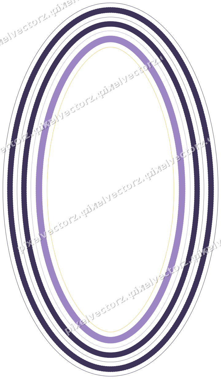 Decorative line art frame in amber and purple with oval