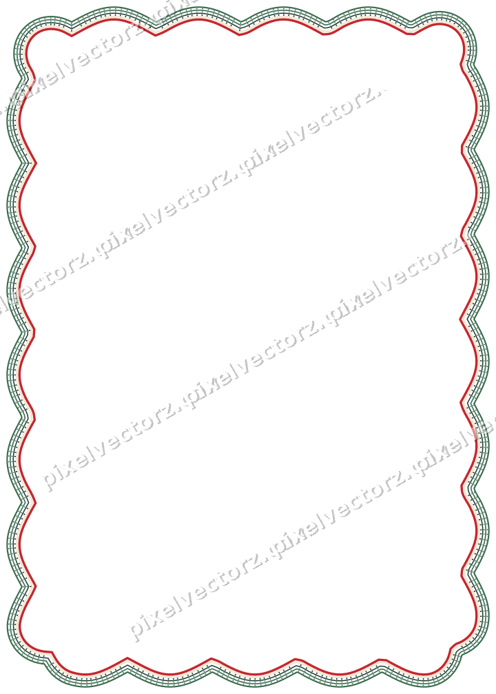 Decorative line art frame in dark green and red with label plaque