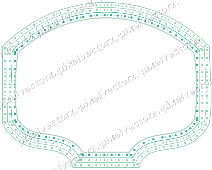 Decorative line art frame in green and teal with label plaque