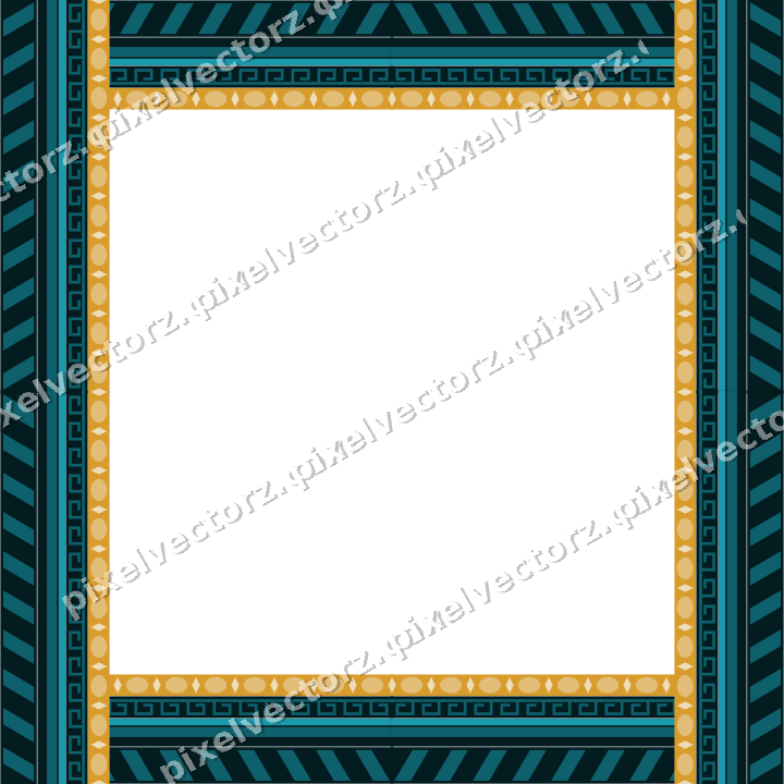 Decorative picture frame border in amber and dark teal with greek key