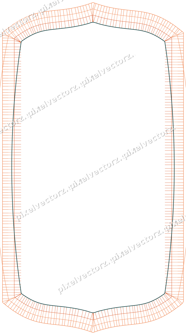 Decorative line art frame in orange and teal with label plaque