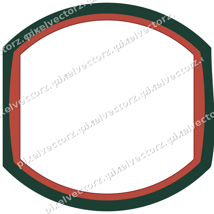 Decorative line art frame in dark red and dark green with label plaque