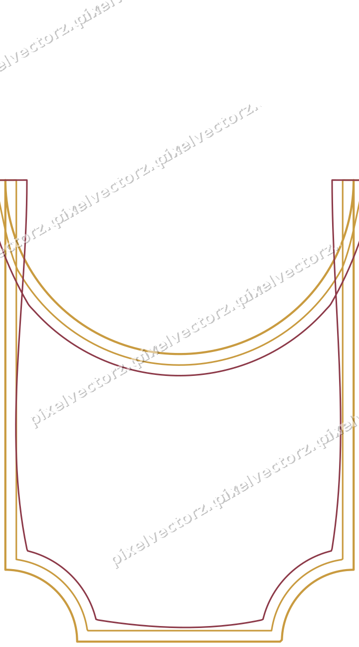 Decorative line art frame in dark pink and amber with label plaque