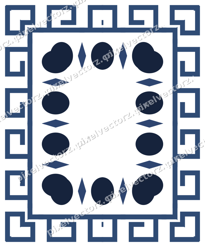 Decorative picture frame border in dark blue and amber with greek key