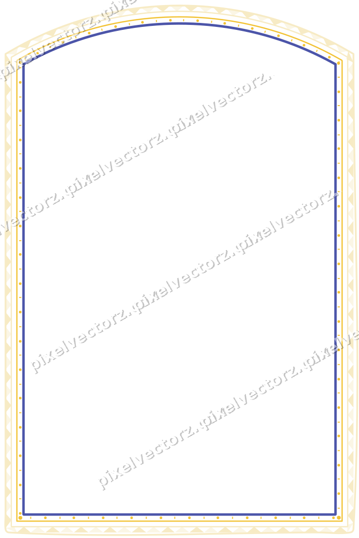 Decorative line art frame in dark blue and amber with label plaque