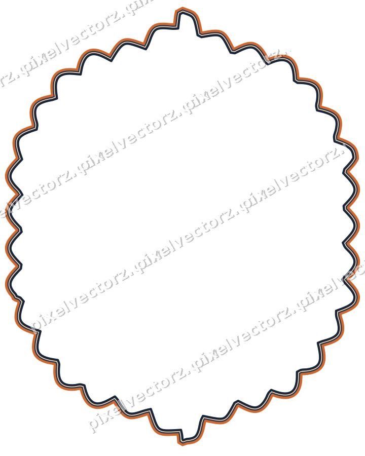 Decorative line art frame in dark blue and orange with label plaque