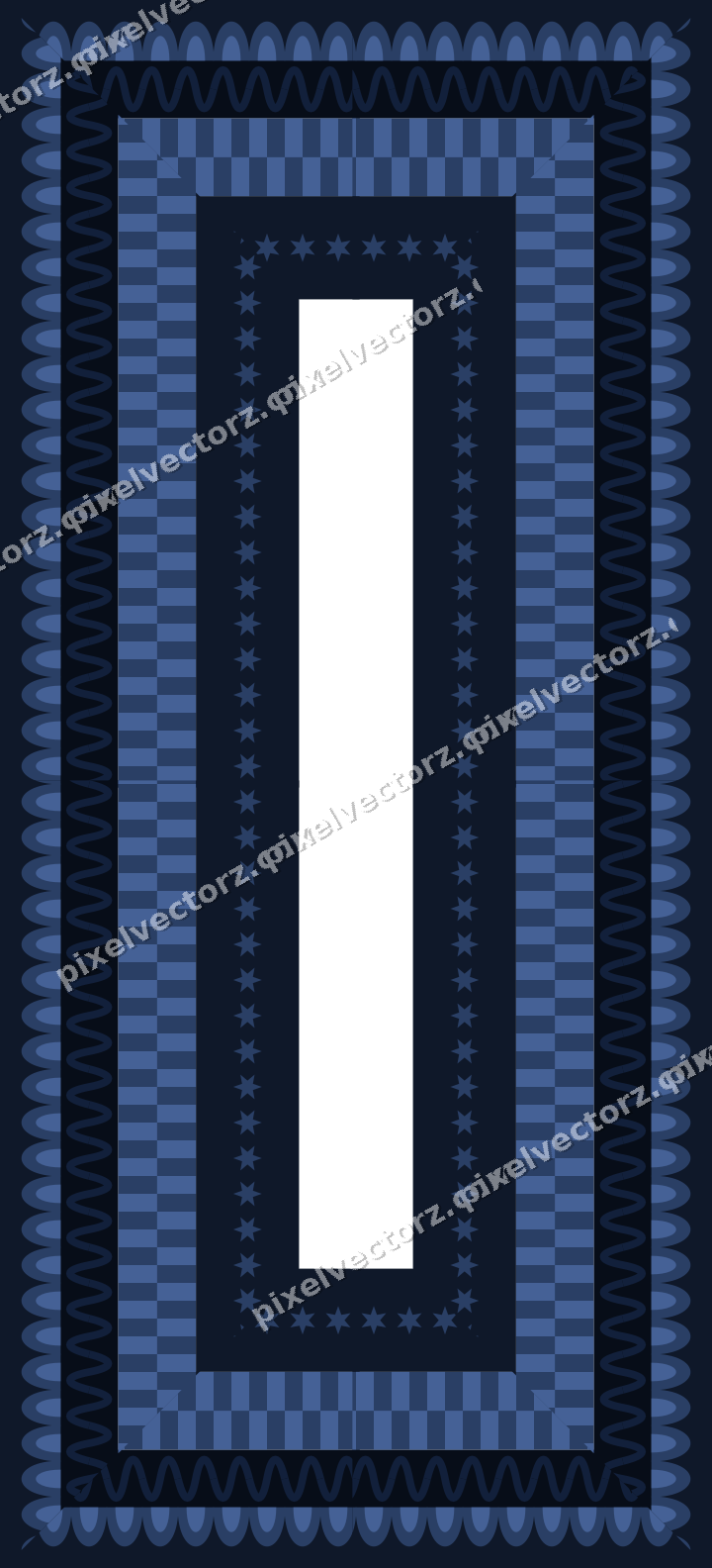 Decorative picture frame border in dark blue and white with scale band