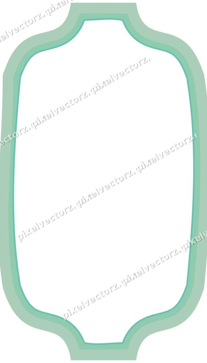 Decorative line art frame in green and teal with label plaque